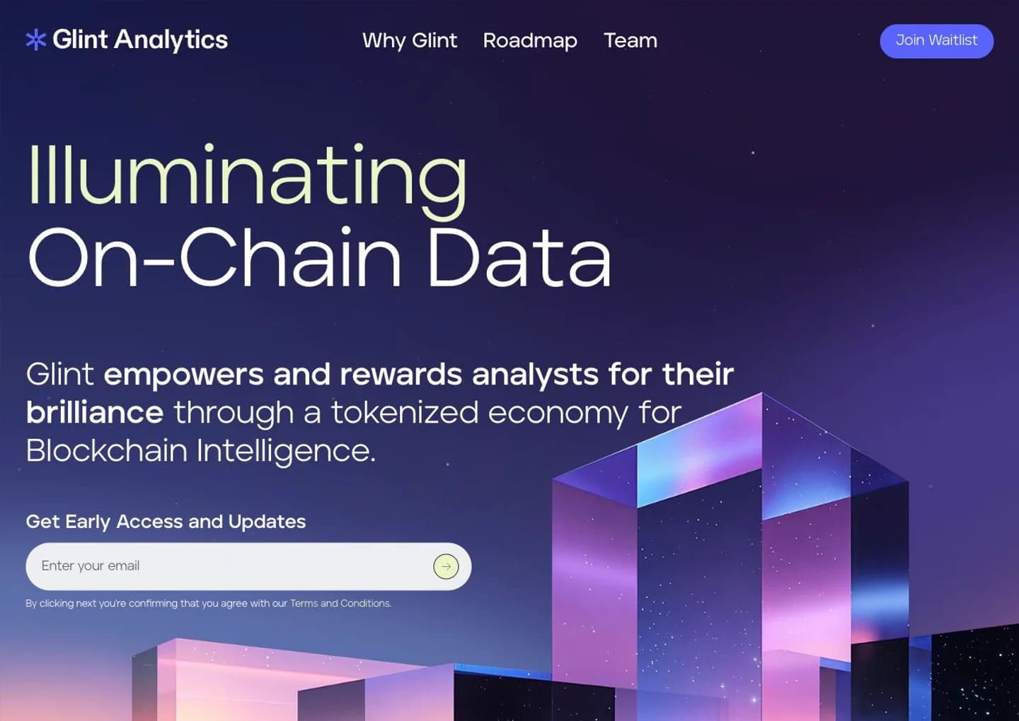 Glint Analytics: On-chain intelligence website preview