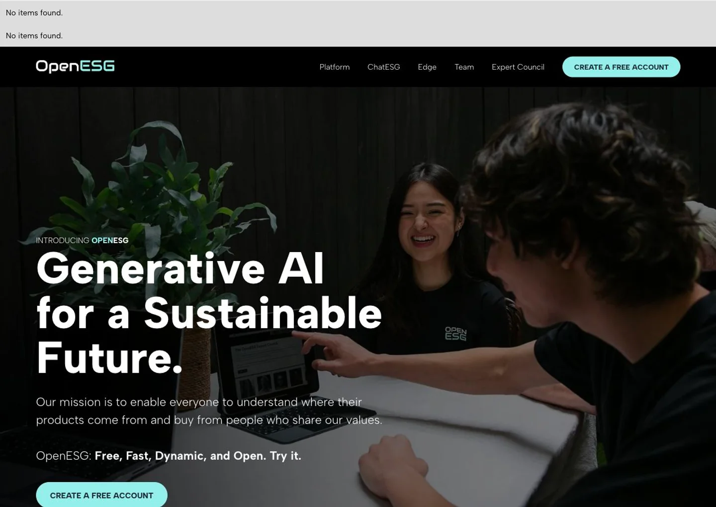 OpenESG: Generative AI · Version 2 website preview