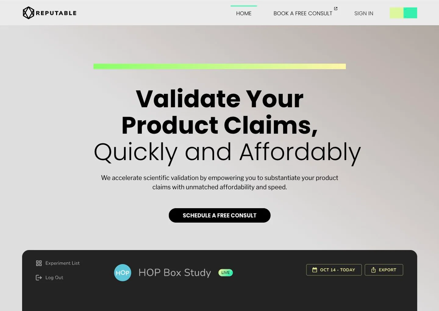 Reputable Health: Clinical research website preview
